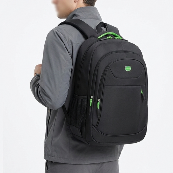 Dedicated padded laptop sleeve inside the water-resistant school and travel backpack.
