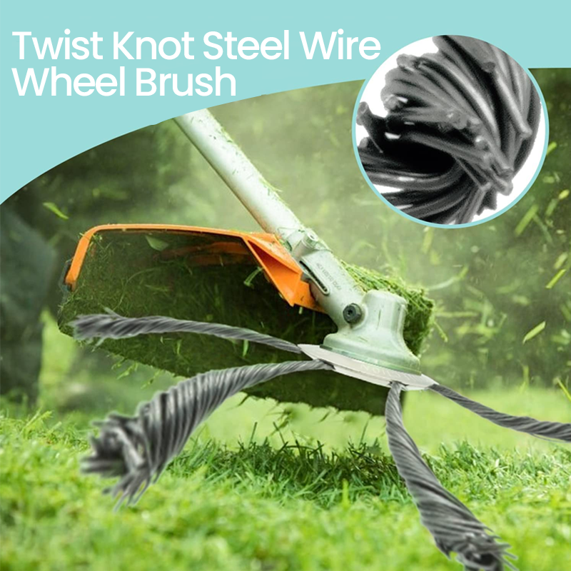 Close-up of carbon steel wire brush cutter head showing durable twisted bristles