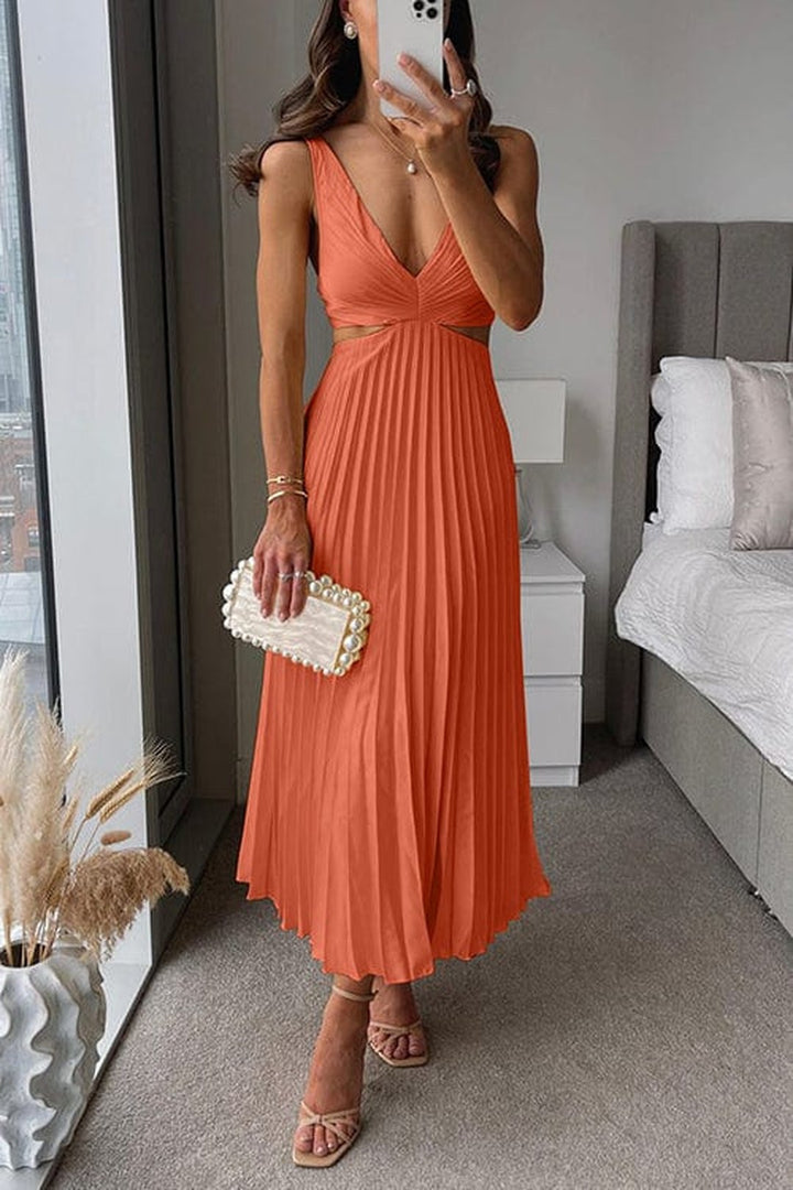 Detailed shot of the neckline and bodice on the elegant evening dress
