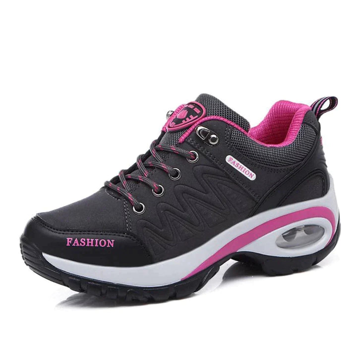 Grey women's supportive orthotic shoe with cushioned sole