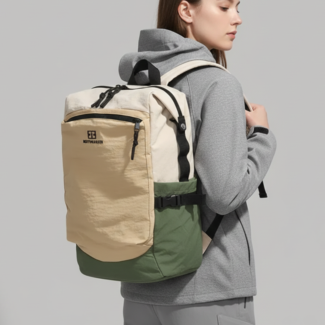 Outdoor gear daypack featuring adjustable chest strap for stable hiking support