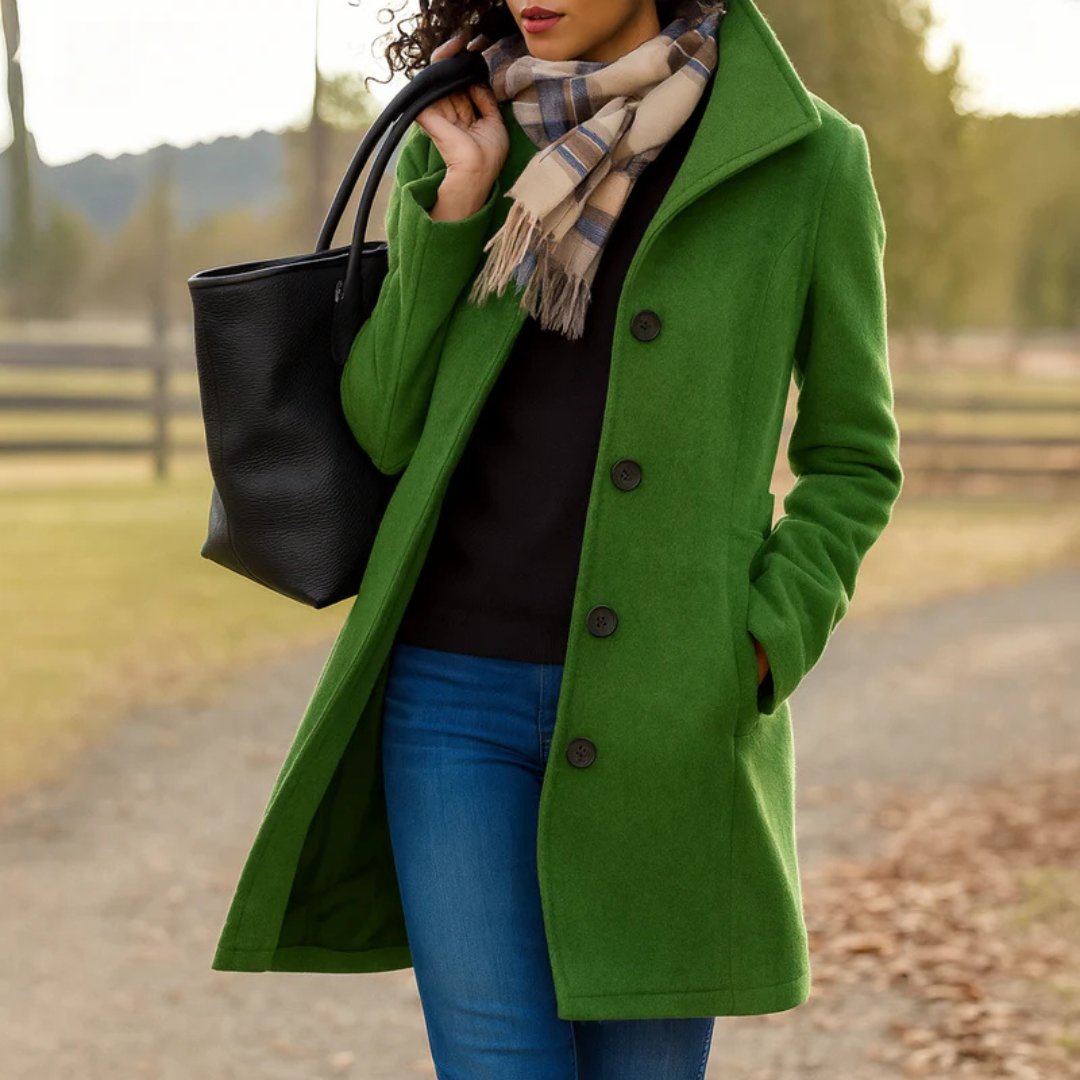 Womens winter outerwear hanging to show full length coat