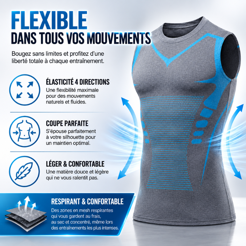 Grey unisex posture support shaping vest with flexible stretch features