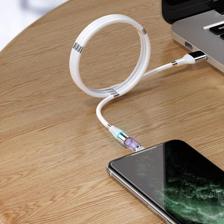 Close-up of magnetic self-organizing usb cable connectors and durable tips