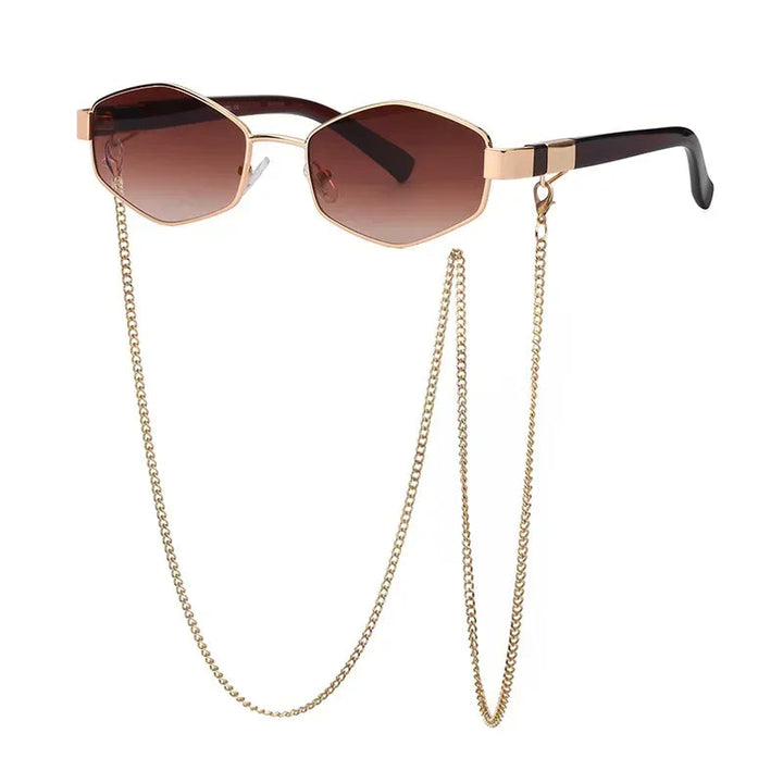 Trendy women's UV400 sunglasses showcasing unique chain link arms