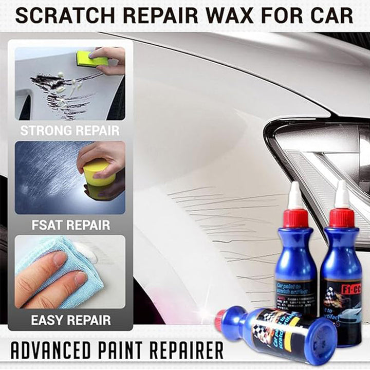 Step-by-step application process of car scratch repair wax on a vehicle
