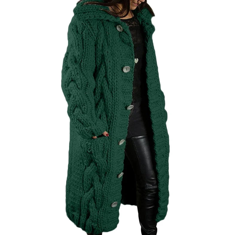 Women's chunky knit cardigan button-down front view