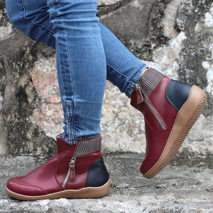 Women's comfort shoes ankle boots angled view highlighting warm lining and soft leather upper