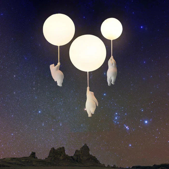 CloudBear children's ceiling lamp glowing magically under a starry night sky