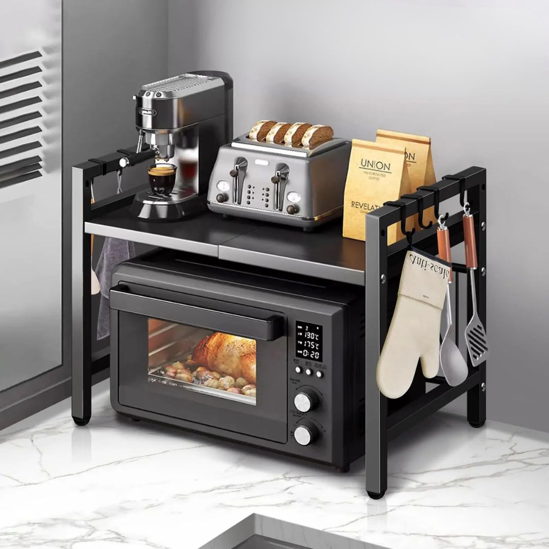Durable kitchen accessories expandable rack for efficient microwave placement