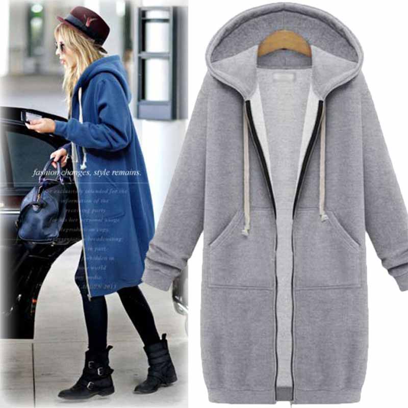 Womens casual long zip cardigan hooded tunic front view