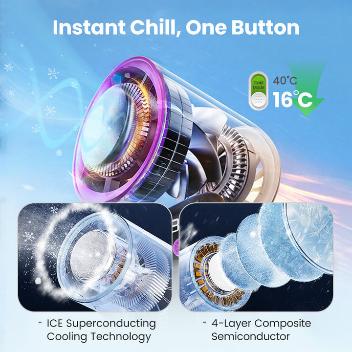 Handheld portable mini cooling fan in white showing LED digital battery display