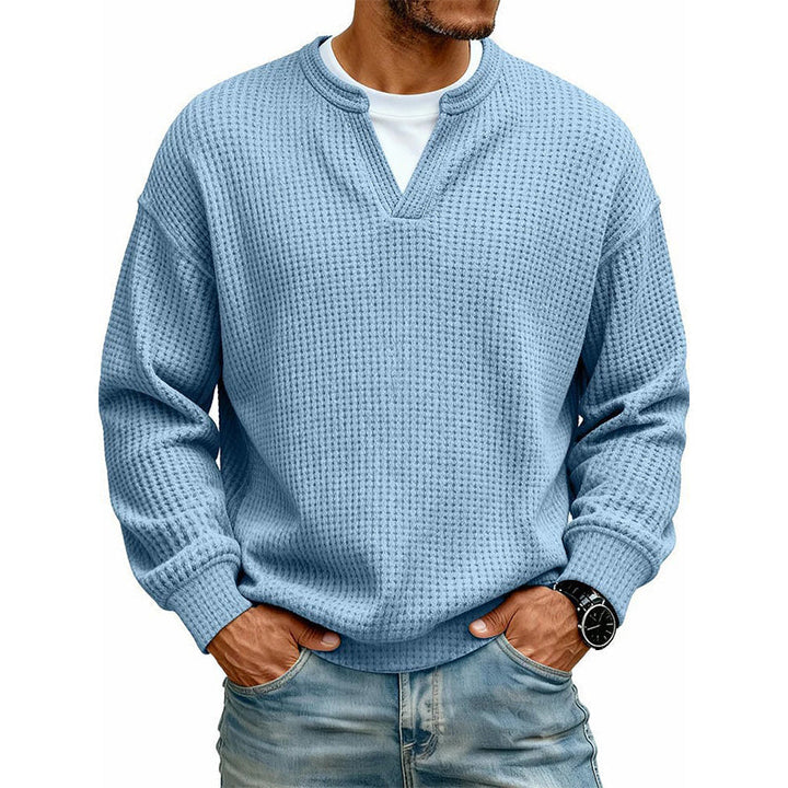 Mens waffle knit long sleeve t-shirt in casual relaxed fit
