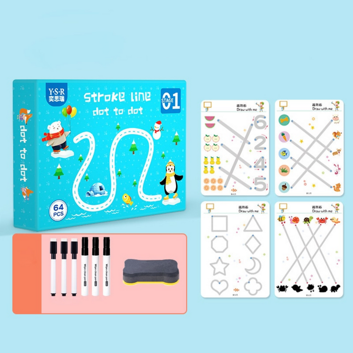 Kids reusable writing and drawing practice board with colorful educational layout