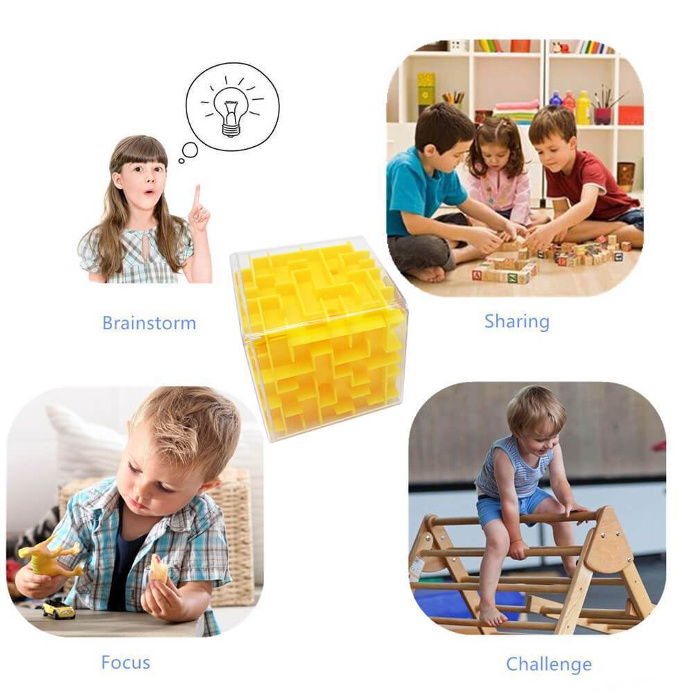 Unisex 3D cube puzzle maze toy showing intricate internal labyrinth tracks and pathways.