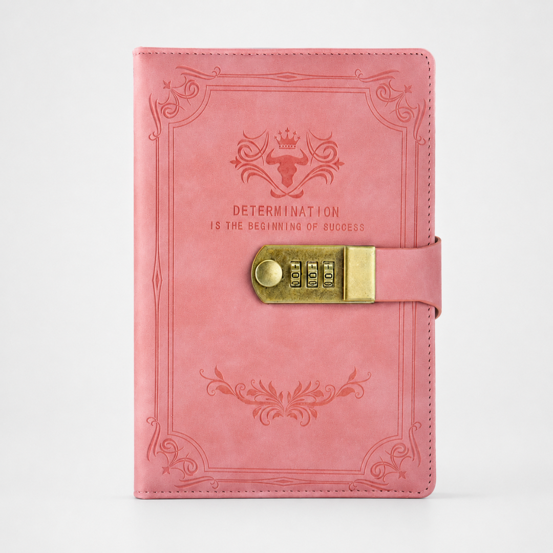 Pink vintage A5 lockable journal with decorative embossed details