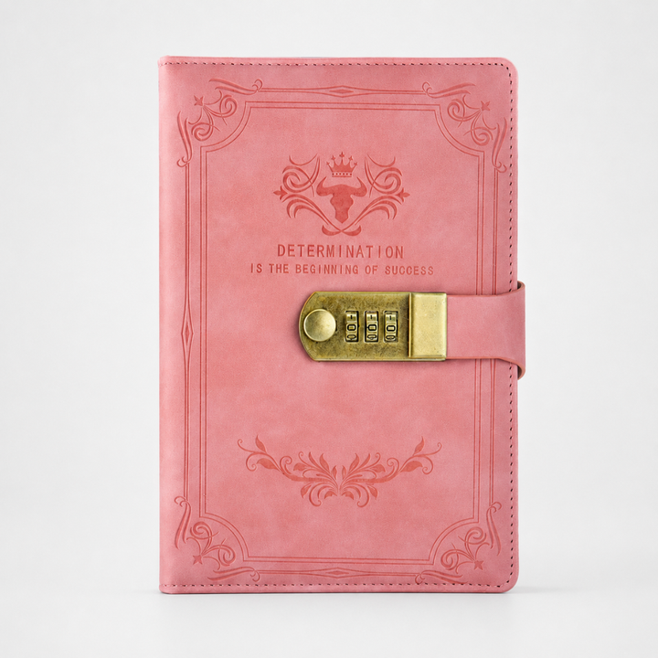 Pink vintage A5 lockable journal with decorative embossed details