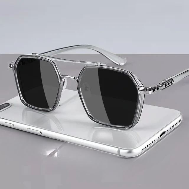 Silver metallic retro sunglasses angled view
