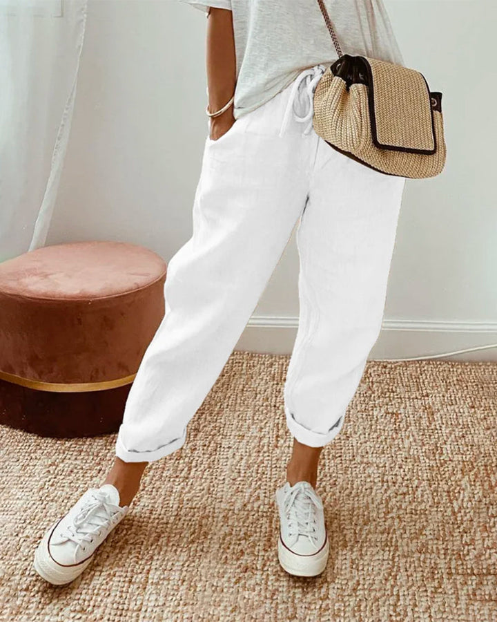 Women's high-waist casual comfort pants in a relaxed fit