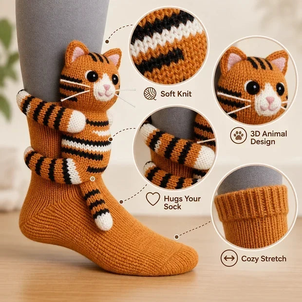 Fuzzy winter warm socks with fun 3D animal features, perfect as gift ideas