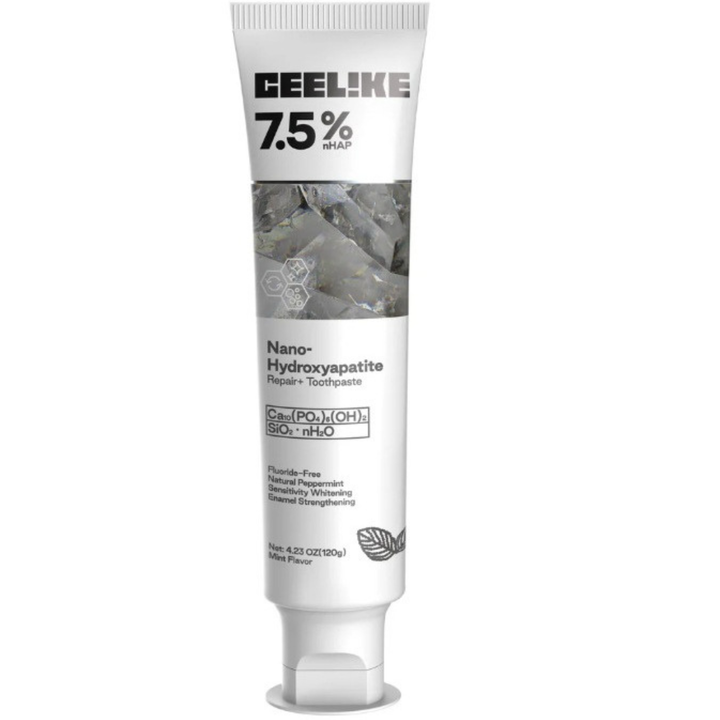 Product studio shot of the 120 ml hydroxyapatite toothpaste tube