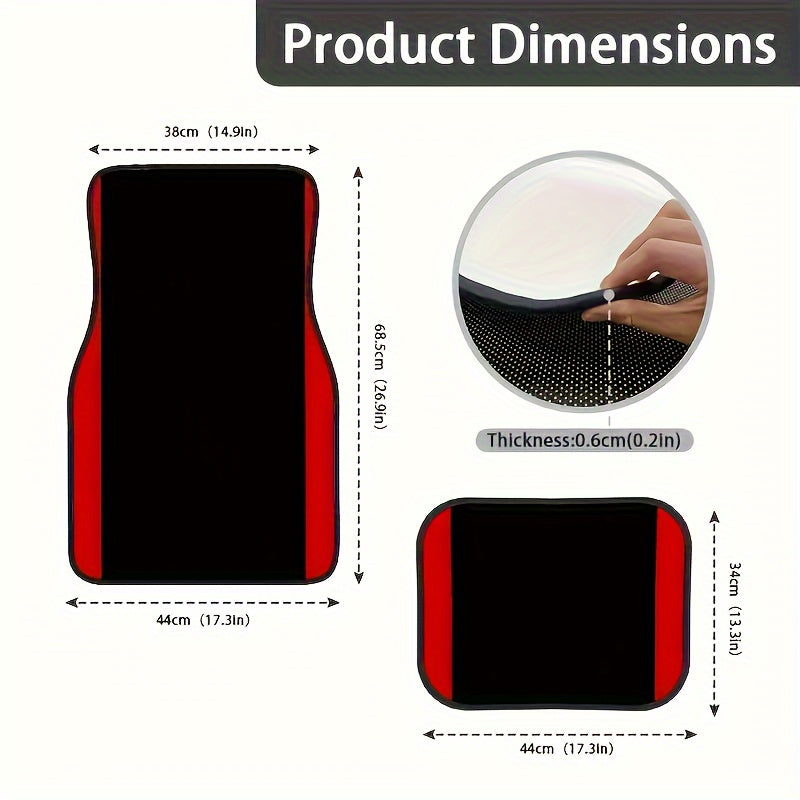 Close-up of durable washable car floor mats featuring vibrant red vertical stripes