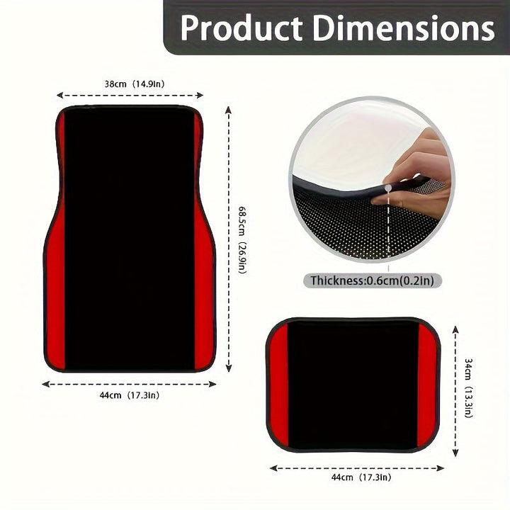 Close-up of durable washable car floor mats featuring vibrant red vertical stripes