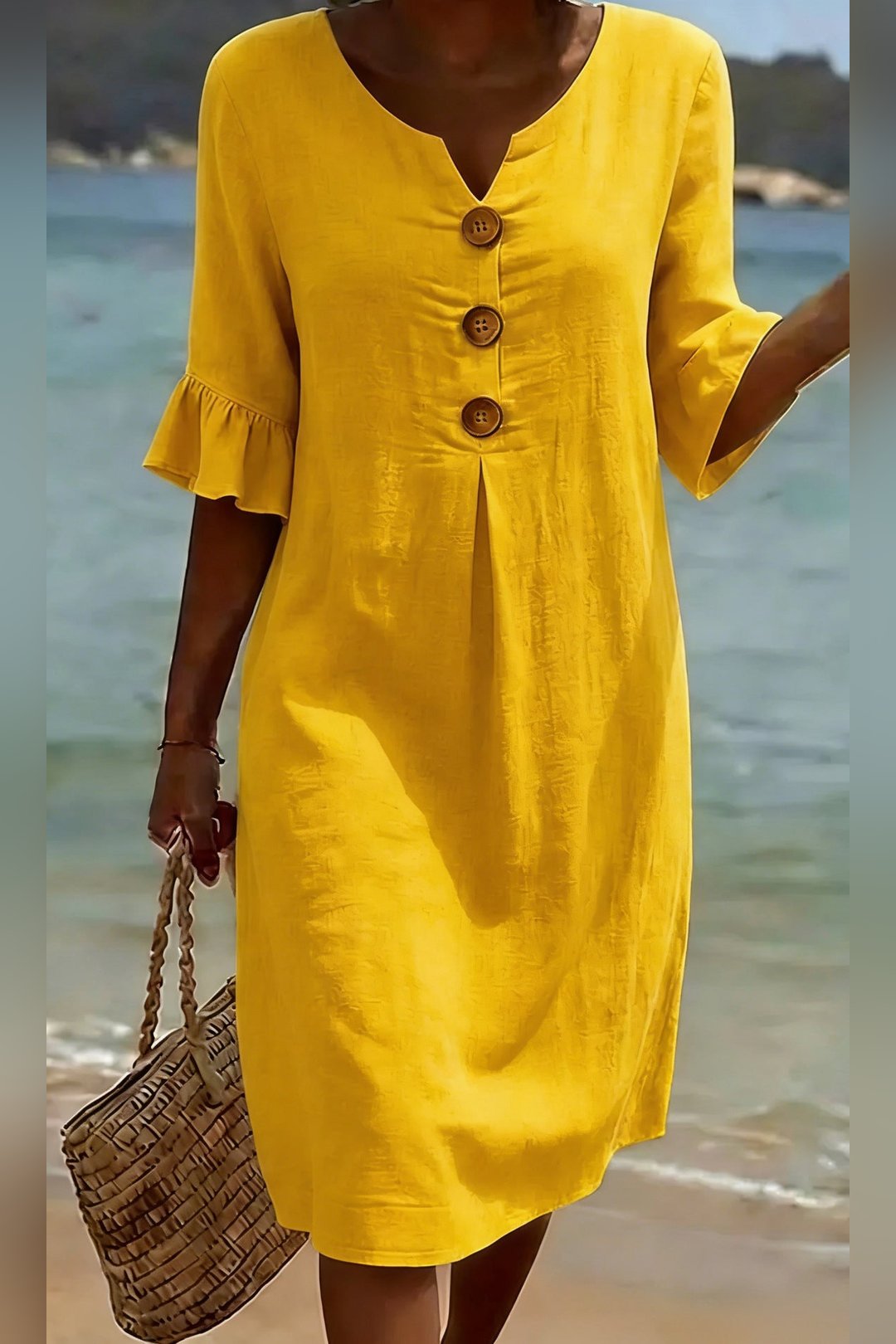 Side profile of Women's Mitzi V-neck Dress for women's fashion
