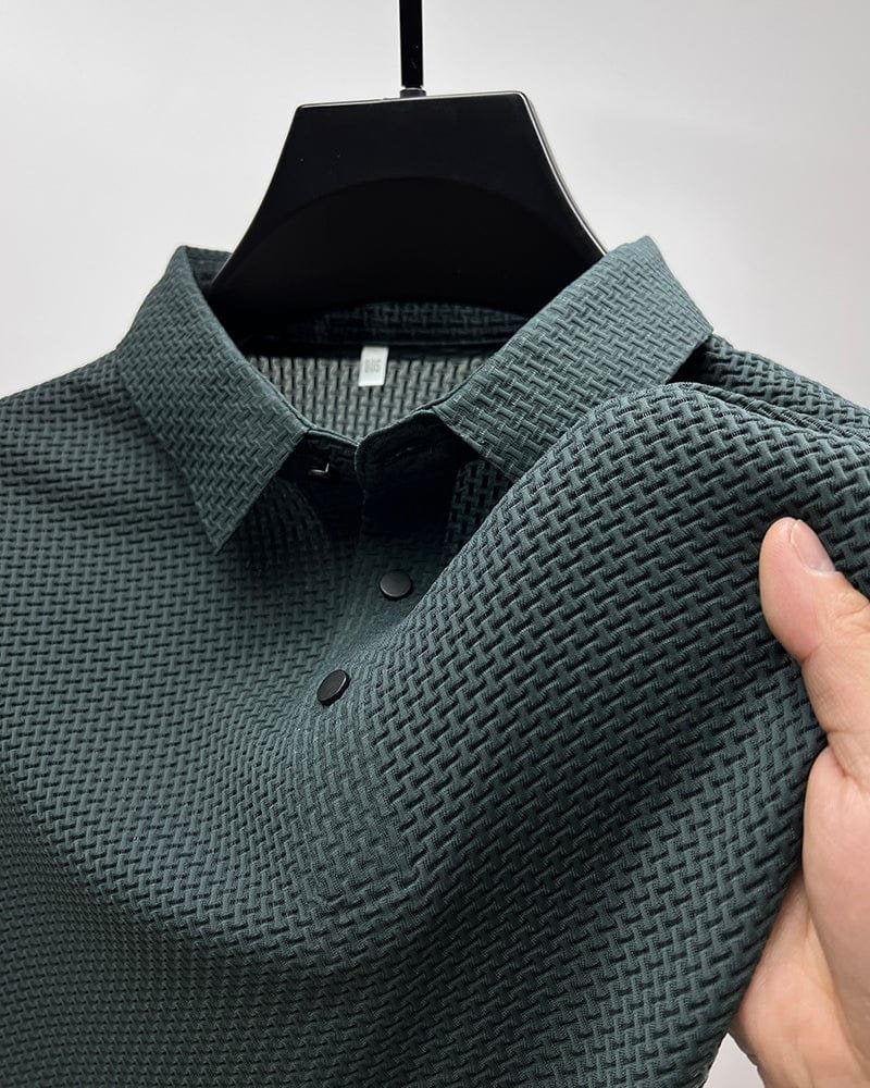 Detailed shot of textured mesh fabric on casual polo