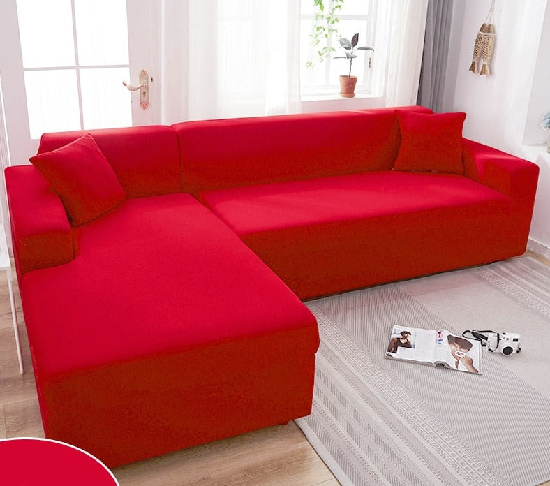 Water-repellent stretch sofa cover protecting living room furniture from spills