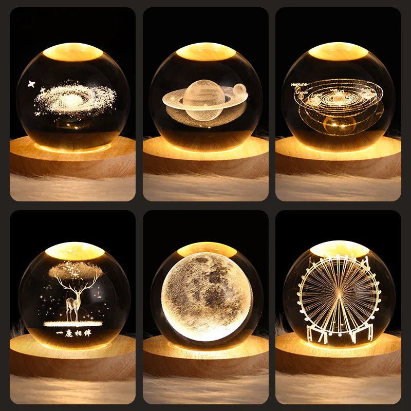 Aesthetic crystal ball home decor plugged in and illuminating a desk