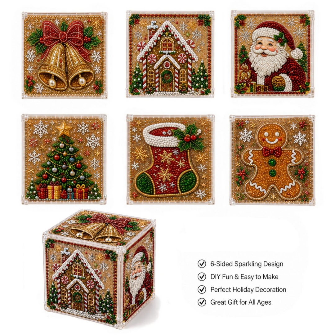 Santa and Gingerbread House diamond painting panels and assembled box kit