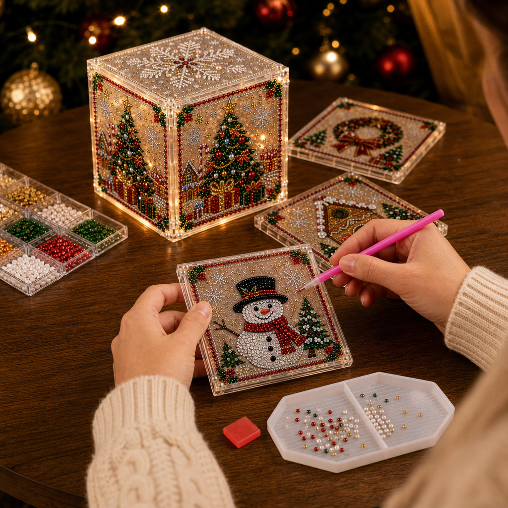 DIY 3D diamond painting Christmas gift box holiday decor craft kit overview