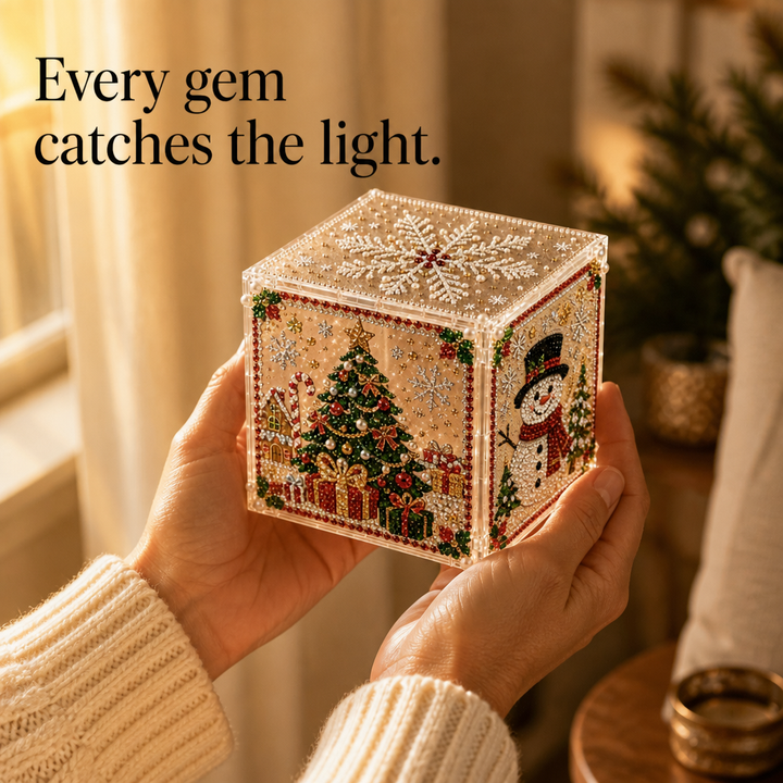 Materials and tools included in the DIY diamond painting Christmas craft kit