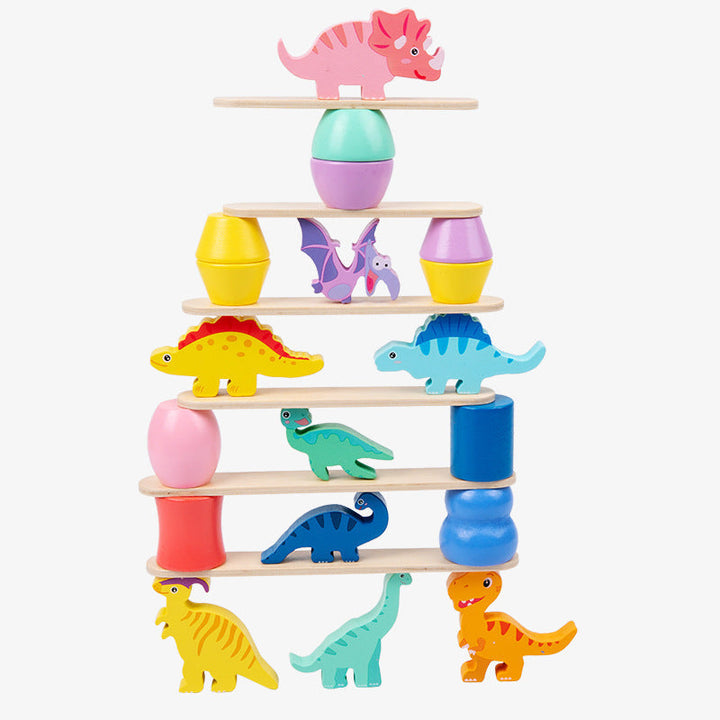 Children playing with DinoStack dinosaur balancing and stacking game for kids