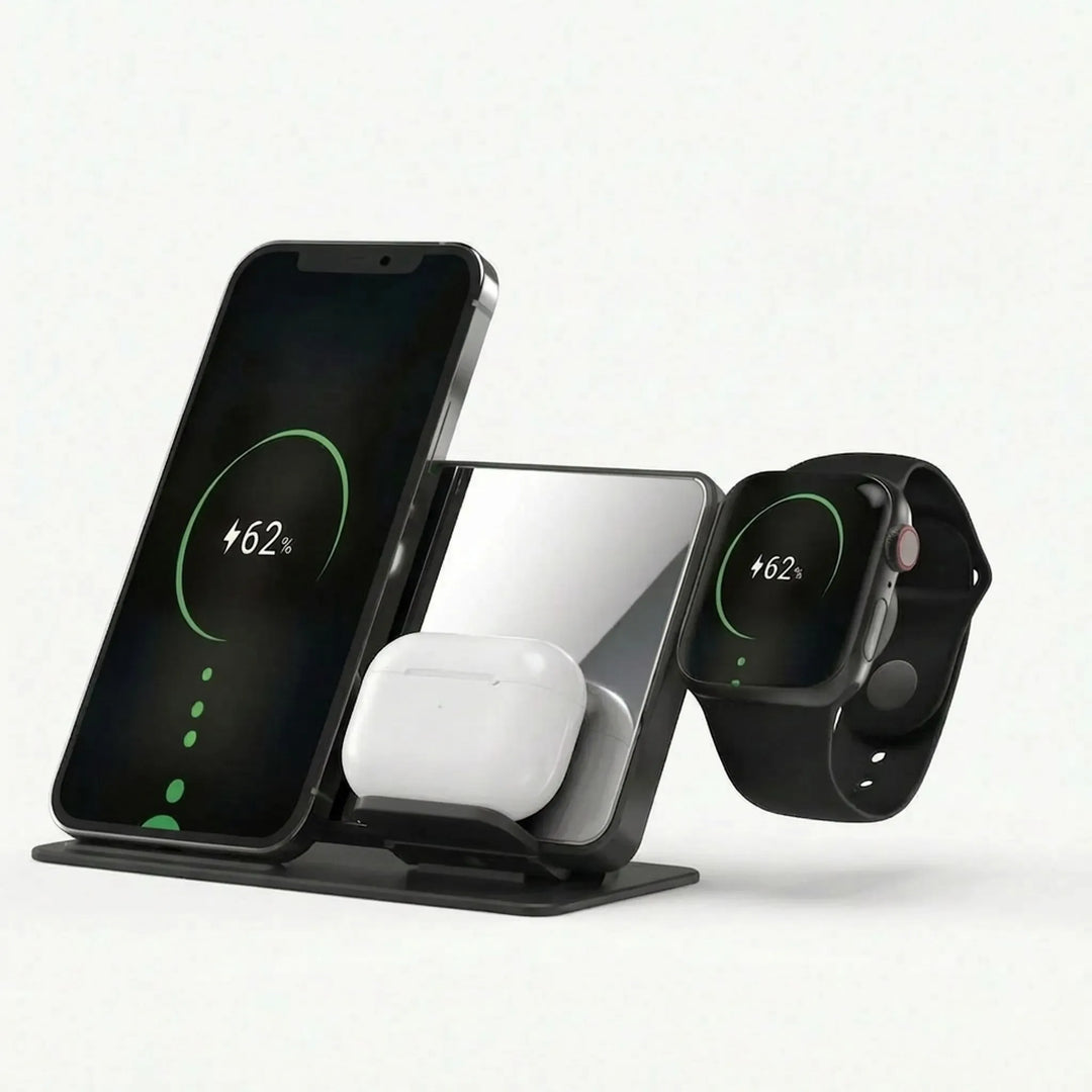 Compact 4-in-1 USB wireless charging stand and desk accessory for daily gadgets