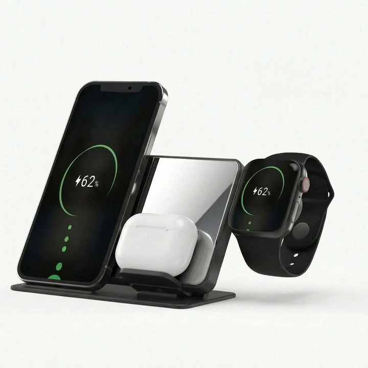 Compact 4-in-1 USB wireless charging stand and desk accessory for daily gadgets