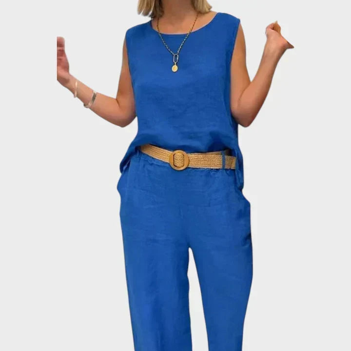 Women's bohemian sleeveless top and cropped pants co-ord set in relaxed fit