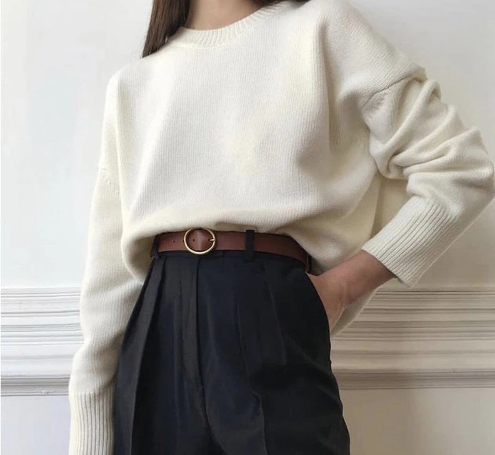 Blue comfy knit sweater for women, ideal casual winter fashion top