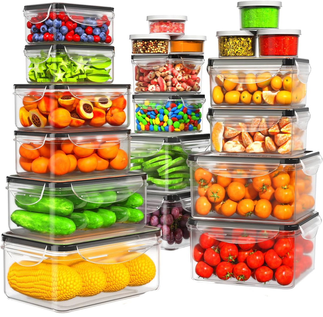 40-piece airtight food storage containers filled with various fruits and vegetables