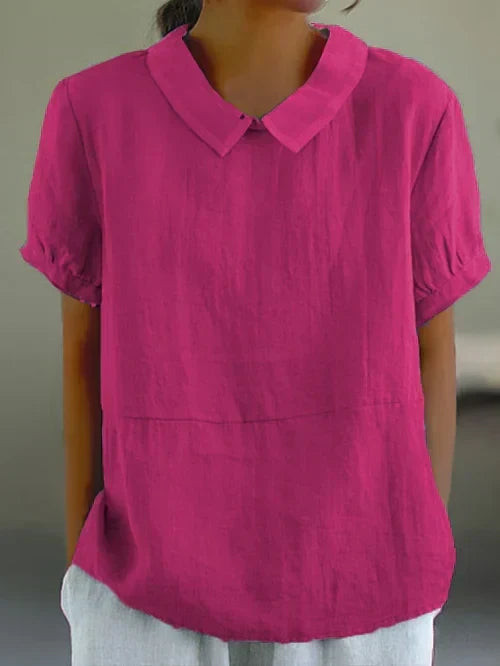 Back view of women's casual short sleeve shirt showcasing modern fit and design
