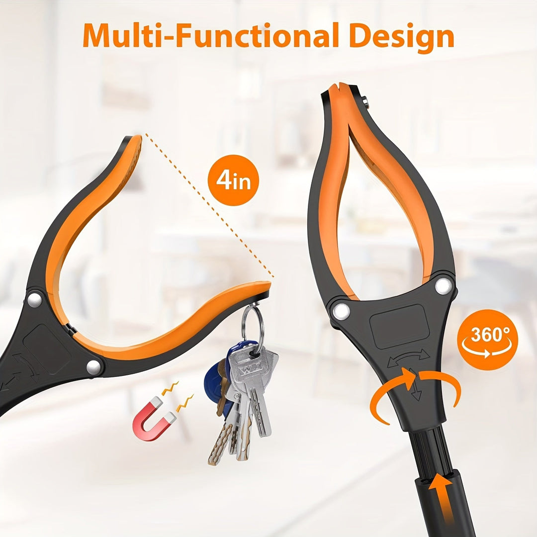 Reacher grabber tool picking up a small object from the floor