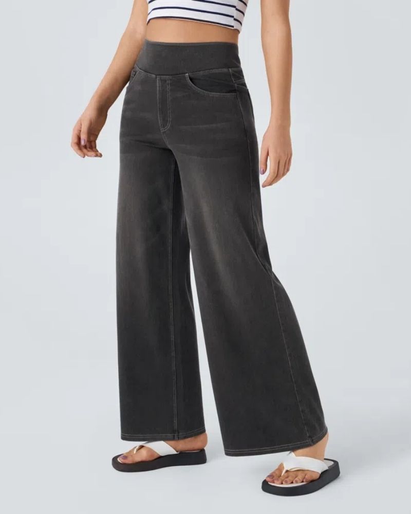 Light wash variation and shading on women's relaxed fit denim