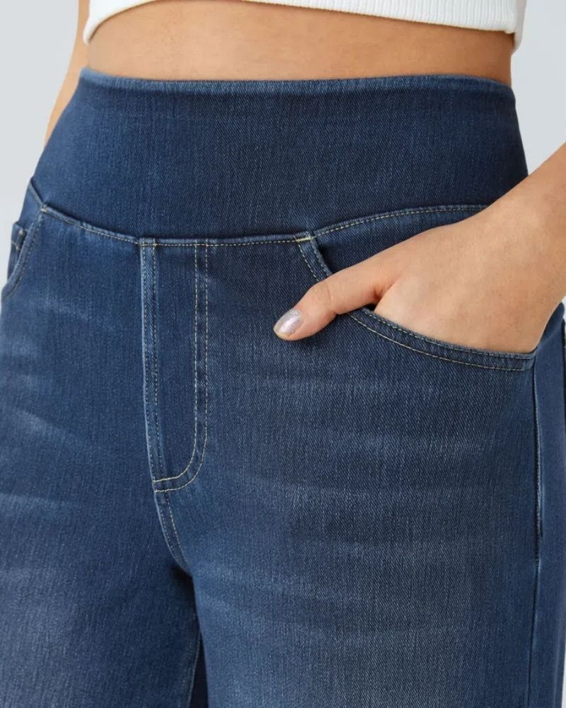 Fabric texture and wash detail of women's everyday fashion denim