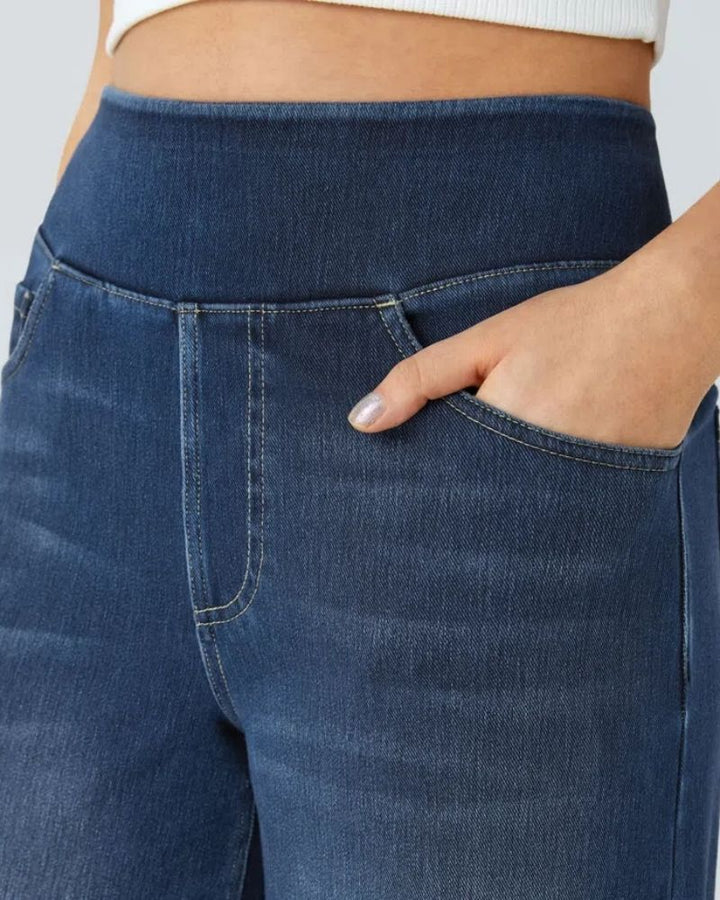 Fabric texture and wash detail of women's everyday fashion denim