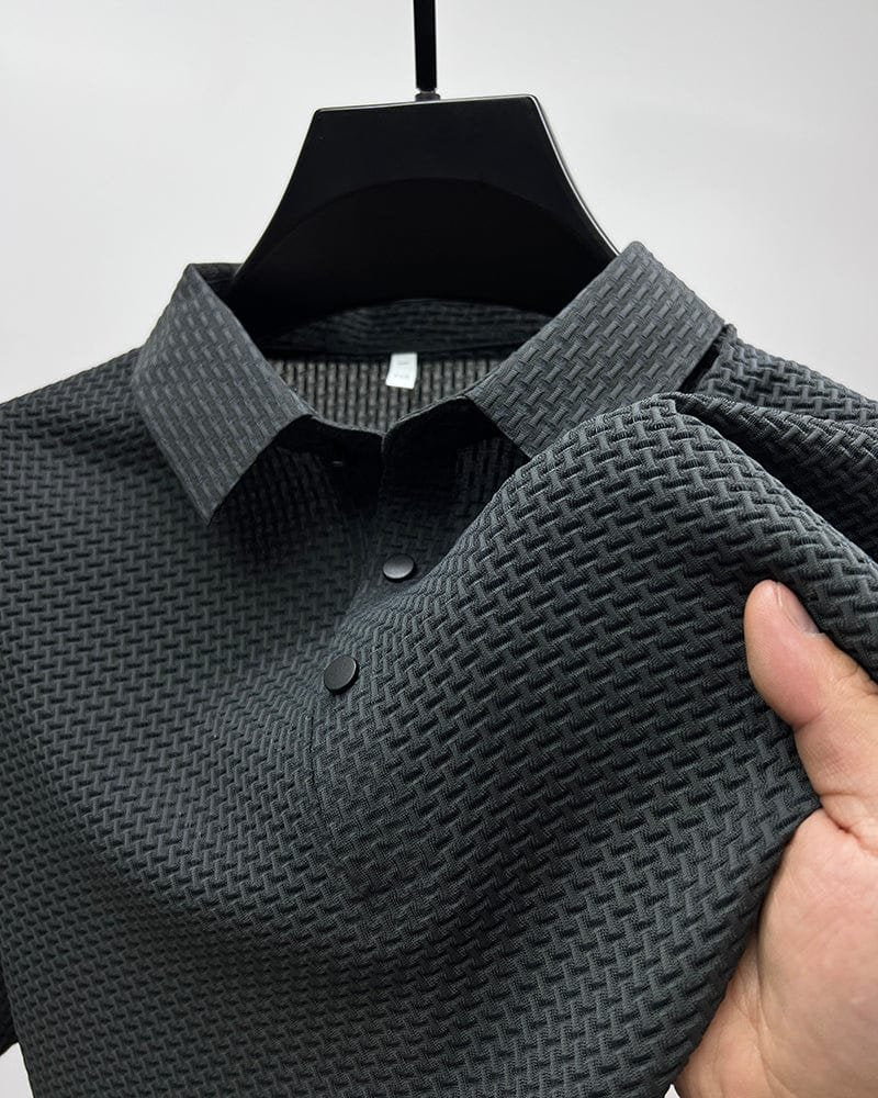 Men's breathable mesh button-up polo shirt in classic solid color