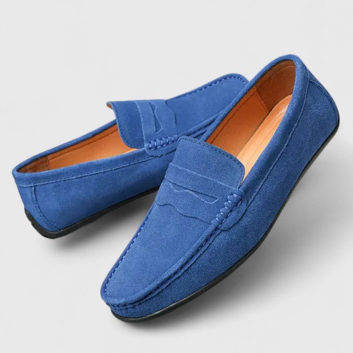Men's blue everyday loafers side perspective view