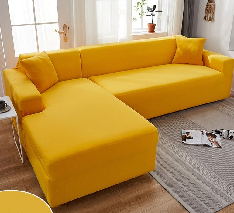 Wrinkle-resistant stretch sofa cover maintaining a sleek tailored look
