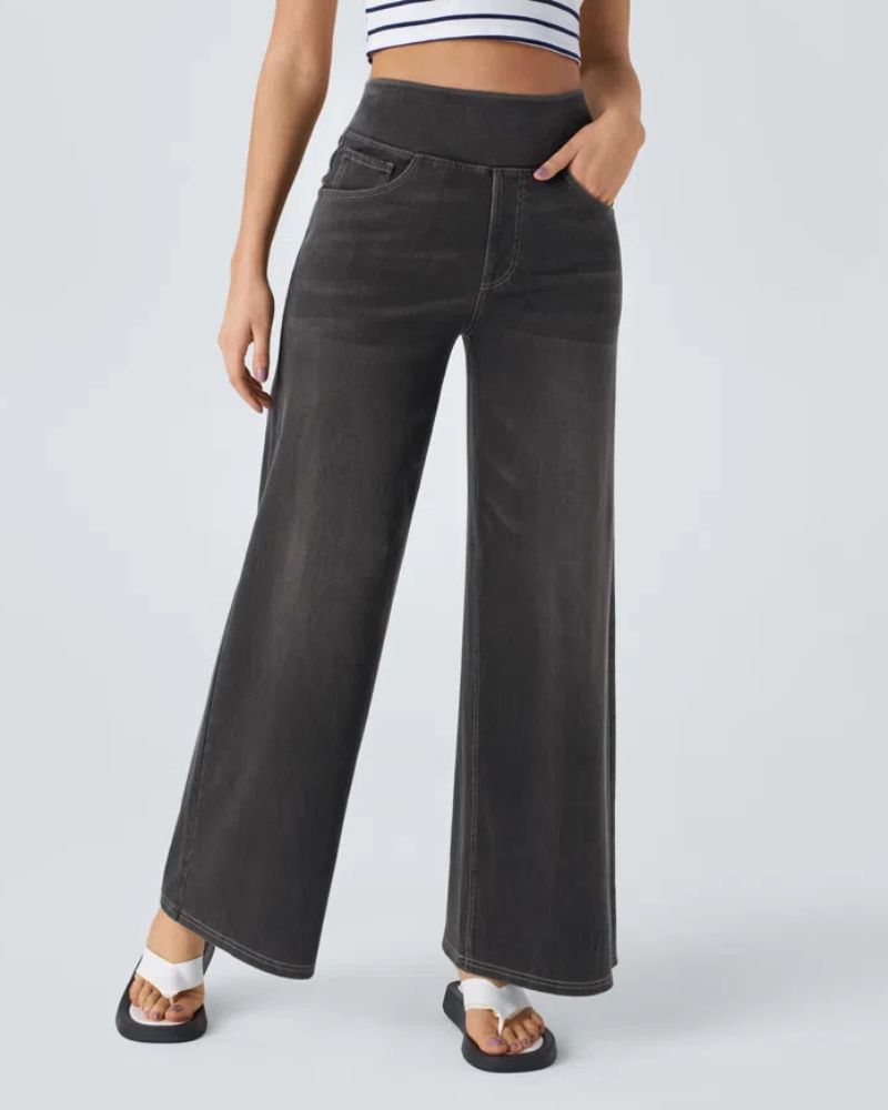 Casual wide-leg trousers for women in comfortable everyday stretch denim