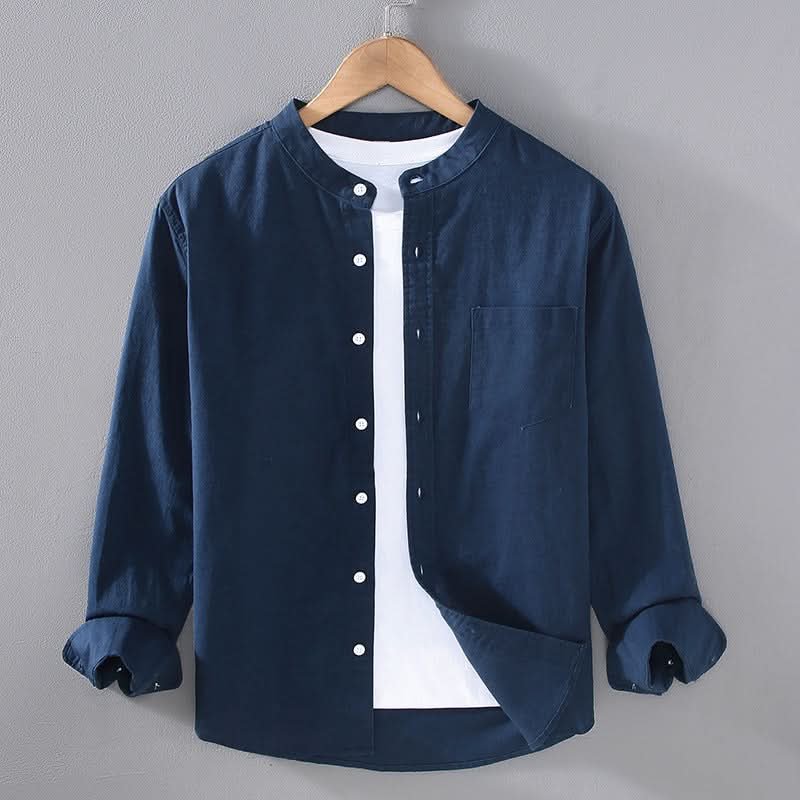 Collar detail of men's smart casual long sleeve shirt
